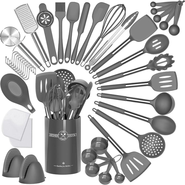 43-Piece Silicone Kitchen Utensil Set, Gray
