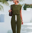 Solid Color Sleeveless Style Casual Jumpsuit