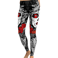 Large size skull print tattoo tight pants Halloween pants