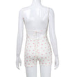 Women's New Spaghetti-strap Floral Print One-piece Shorts For Women