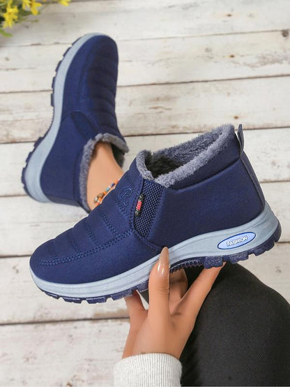 (Runs Small 1 Size) Warm Fleece Lined Slip-On Sneakers, Anti-Slip Soft Sole Casual Shoes, Comfortable Versatile Footwear for Daily Wear