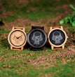 BOBO BIRD P24 Unisex Bamboo Wood Watch Halloween Skull Feature Design Mysterious Quartz Wristwatch with Skull Custom on Glass