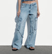 Women's Fashion Loose Strap Accessories Mid Waist Cargo Jeans