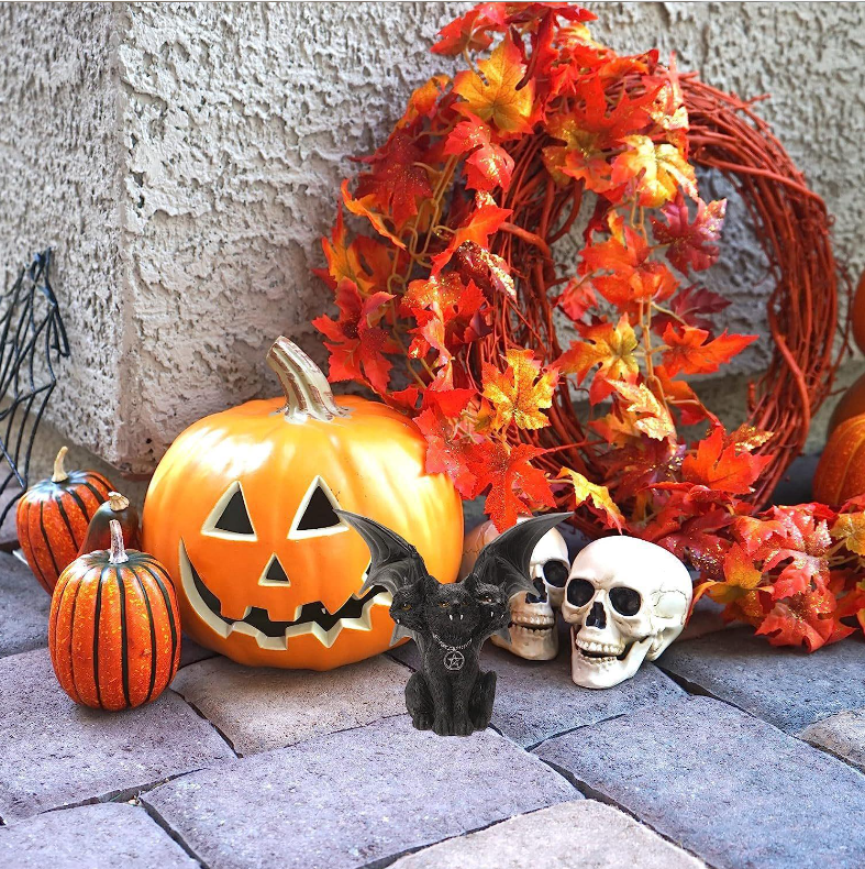 Amazon Halloween Cross-border New Arrival Dark Evil Bat Wings Three-head Cat Resin Crafts Decoration Ornaments