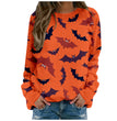 Halloween Pumpkin Head Bat Funny Sweater Women's Round Neck Pullover Print Long Sleeve