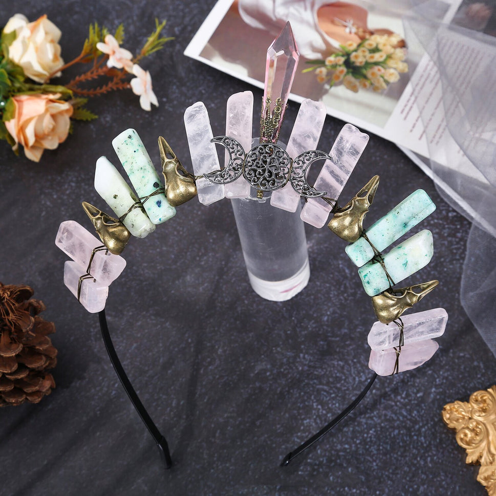 Natural Crystal Halloween Crown Hair Clasp
