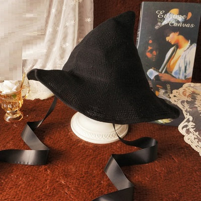 Lolita Velvet Witch Hat Halloween Wide Brim Rose Witch Hat