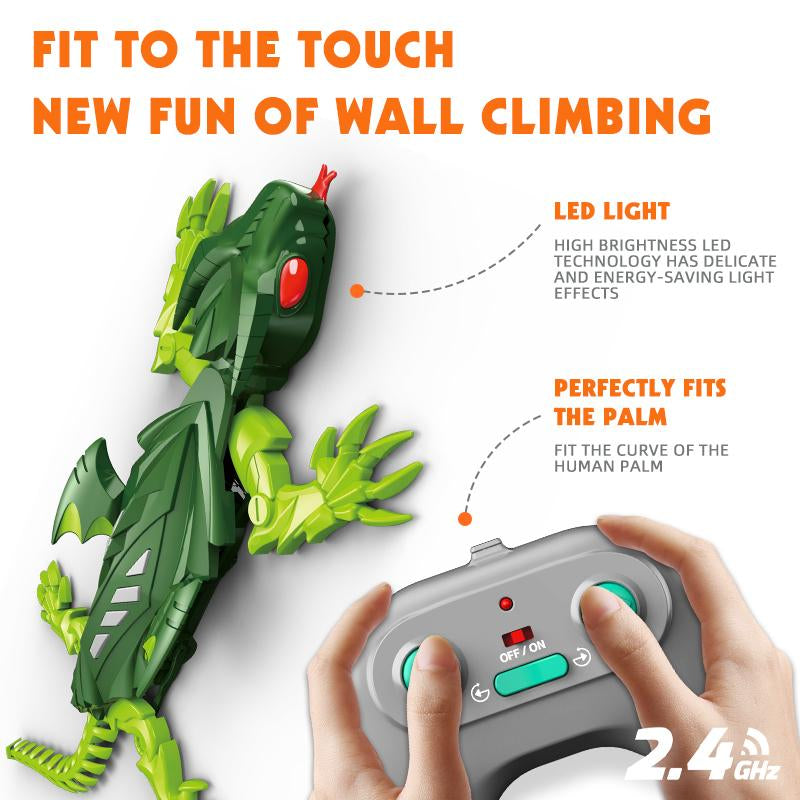 Wall-Climbing RC Gecko， a Rechargeable Remote Control Robot That Crawls on Floors and Walls! Features Stunning LED Eyes, Flapping Wings, and Makes a Cool Gift for Kids.