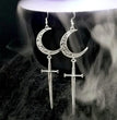 Hollow Moon  Witch Gothic Long Sword Halloween Earrings