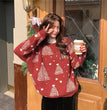 Red Christmas Tree Jacquard Warm Sweater Women