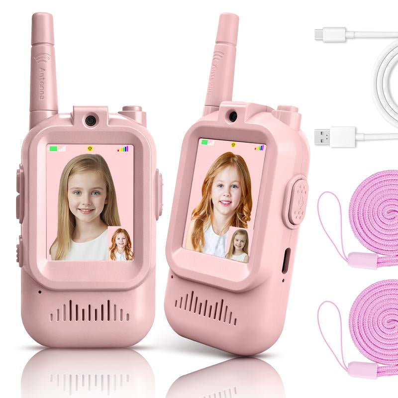 Video Walkie Talkies for Kids, Handheld 2 Pack Rechargeable Video Intercom Kids Walkies Talkies, Indoor Outdoor Toys for Family Games, Outside, Camping, Hiking for Boys Girls Ages 3-12 (Blue/Pink)
