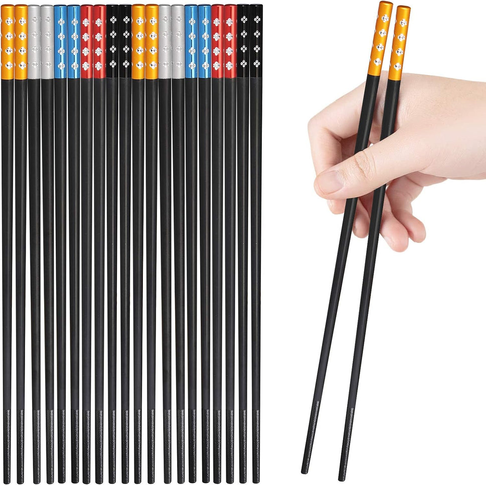 10 Pairs Fiberglass Chopsticks, Non-Slip Chopsticks, Dishwasher Safe for Chinese Style Japanese Food Cooking Chopstick (9.5 Inch Five Colors)