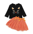 Fashion Children's Cat Pattern Halloween Two-Piece Set