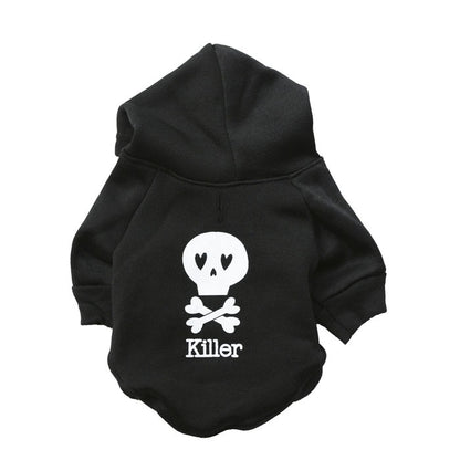 Pet Clothes Dog Costume Halloween Fleece Black Skull Pet Hooded T-shirt