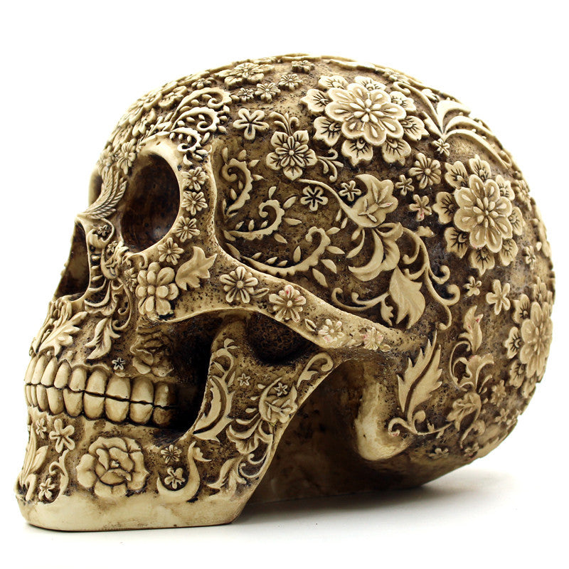 Flower Skull Skull Resin Ornaments Halloween Spoof Props Foreign Trade Europe And America Horror Retro Face Ornaments