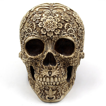 Flower Skull Skull Resin Ornaments Halloween Spoof Props Foreign Trade Europe And America Horror Retro Face Ornaments