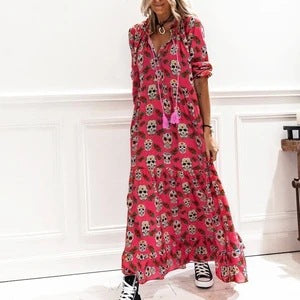 Aliexpress Amazon Halloween Skull Print Long Sleeve Big Poses Dress