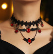 Gothic Jewelry Red Bat Halloween Necklace Lace Choker Necklace For Women Nightmare Before Christmas Black Layered Necklace