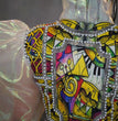 Party Costumes Catwalk Pearl Puff Sleeve Abstract Print One-Piece Female Costumes