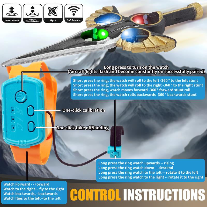 LED Flying Spin Sword Toy with Wrist Remote & Extra Batteries