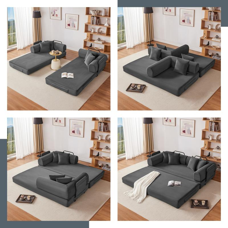 79" Oversized Boneless Couch with 4 Pillows,5 in 1 Convertible Sleeper Futon Sofa Bed with Deep Seat,Corduroy Foldable Modular Floor Pull Out Couch for Living Room,No Assemble