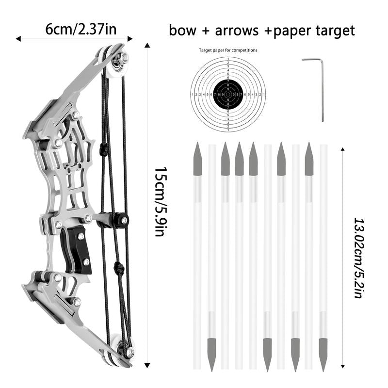 3-Size Mini Stainless Steel Compound Bow & Arrow Set with Pulley System for Beginners Indoor/Outdoor Fun LH/RH Use Ultimate Gift for Teens & Adults
