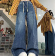 High Waist Loose American Retro Drawstring Design Jeans