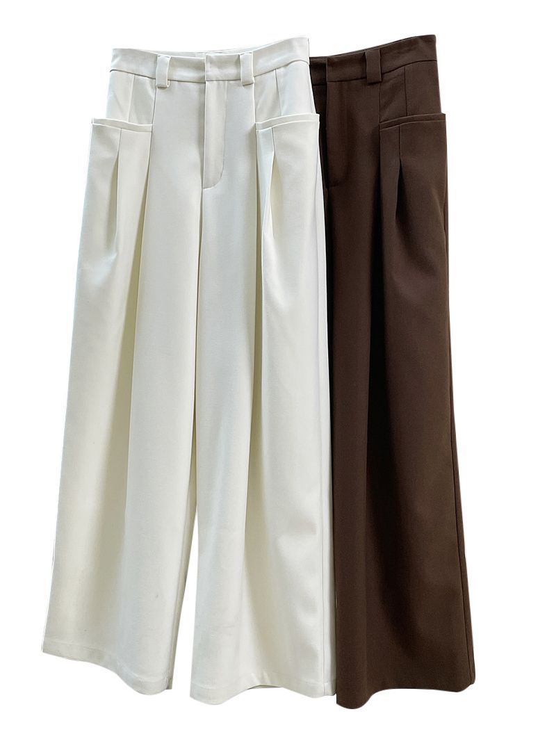 Korean Style Double Pleated Design Loose Casual Trousers Women