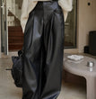 Women's High Waist PU Slim-fit Wide-leg Pants