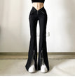 Niche Designer Black V-shaped Flanging Zipper Bootcut Trousers Slimming High Waist Slit Casual Trousers