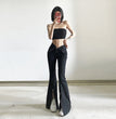 Niche Designer Black V-shaped Flanging Zipper Bootcut Trousers Slimming High Waist Slit Casual Trousers
