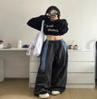 Retro Three Bars Casual Sports Pants Female Wide Leg Sweatpants