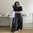 Retro Three Bars Casual Sports Pants Female Wide Leg Sweatpants
