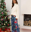 Christmas Printed Stitching Tied Casual Wide-leg Pants