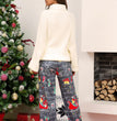 Christmas Printed Stitching Tied Casual Wide-leg Pants