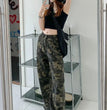 Camouflage Workwear Jeans Women's Straight Loose Retro Hip Hop Style High Waist Extra Long Wide Leg Pants
