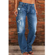 Women's Denim Trend Mid Waist Ripped Leisure Straight-leg Pants
