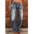 Women's Denim Trend Mid Waist Ripped Leisure Straight-leg Pants
