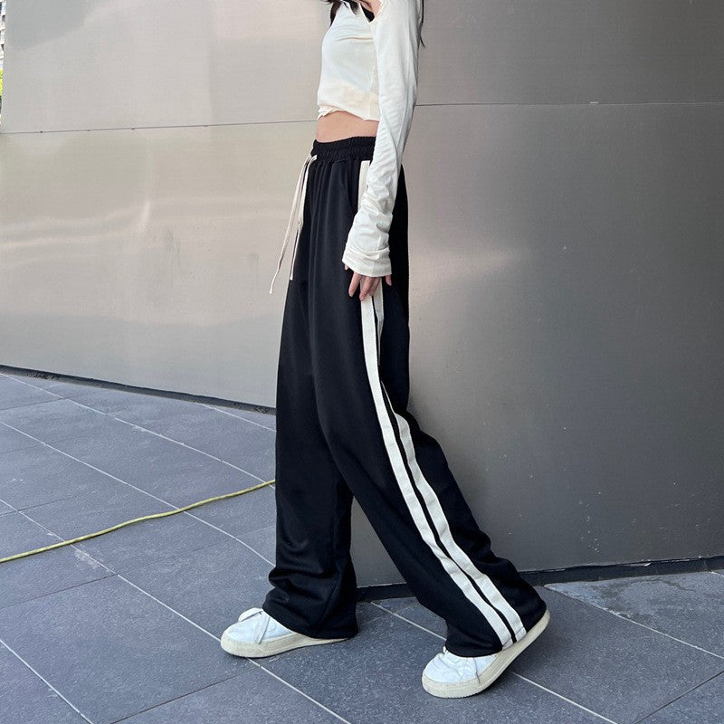 Brown American Retro Casual Pants Women's High Street Drawstring Velvet Padded Loose