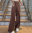Fashion Irregular Stitching Straight-leg Trousers Women's Fried Street Pleated Suit Pants