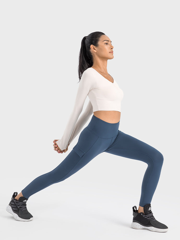 Side Pocket High Waist Yoga Pants Women's Overalls Style Personality Peach Exercise Workout Pants