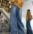 High Waist Loose American Retro Drawstring Design Jeans