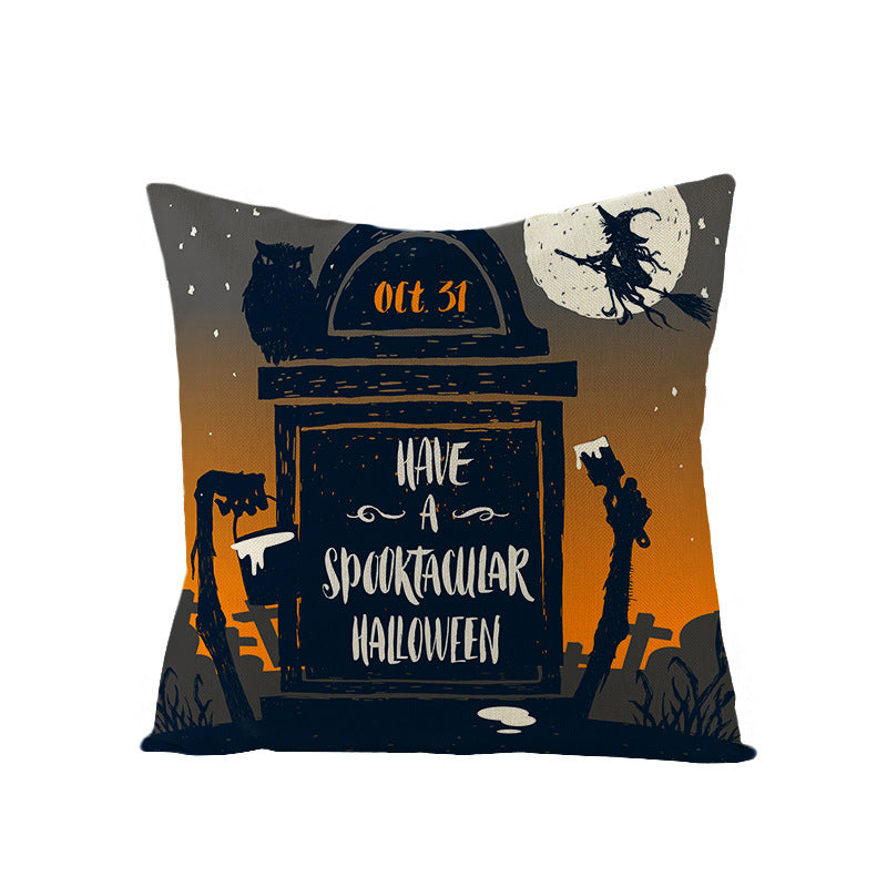 Home Halloween Pumpkin Linen Pillow Cover