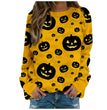 Halloween Pumpkin Head Bat Funny Sweater Women's Round Neck Pullover Print Long Sleeve
