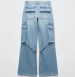Women's Fashion Loose Strap Accessories Mid Waist Cargo Jeans