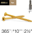 2-1/2 Inch Epoxy Coated Exterior Wood and Fence Screws #10 X 2-1/2" Torx/Star Drive Included Coarse Thread, Outdoor Rust Resistant Decking Screw, Tan, 5 Lb Box, 365 Pieces | 48416