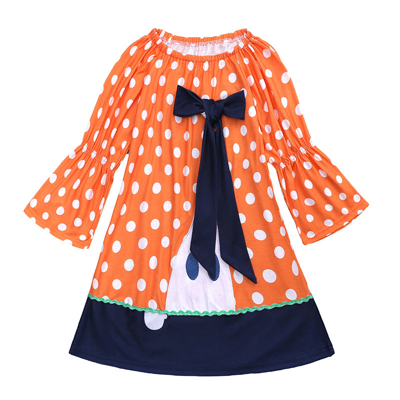Long Sleeve Girls Halloween Dress Black Pumpkin Ghost