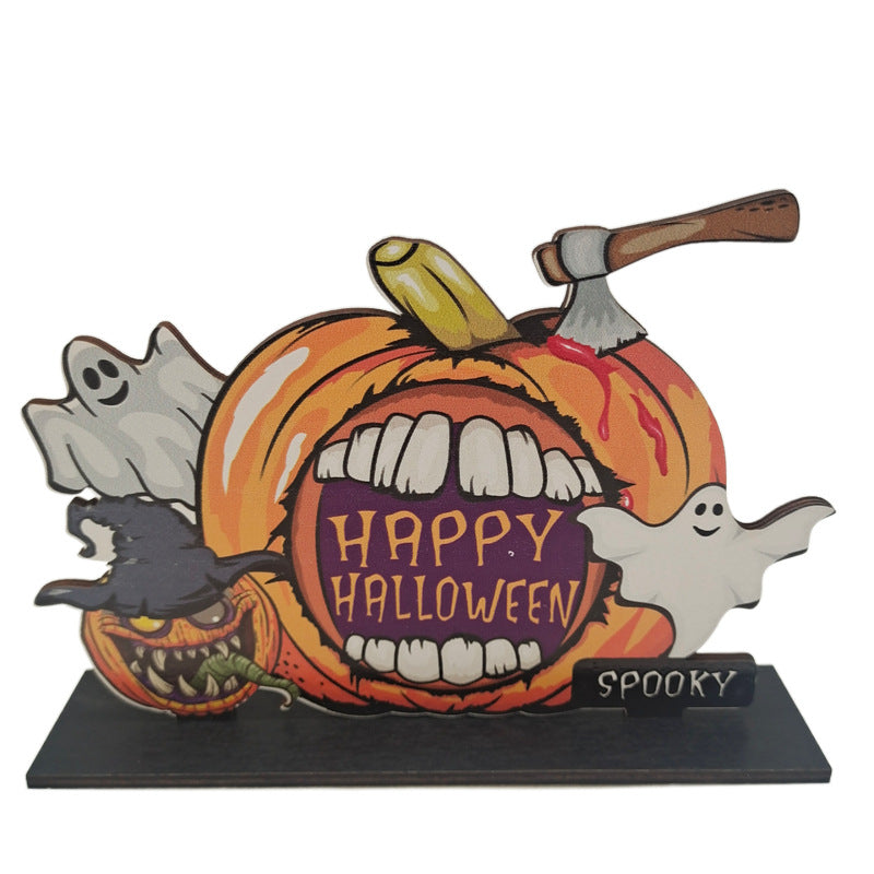 Halloween Wooden Pendant Pumpkin Skull Spider Bat Party Scene Decoration