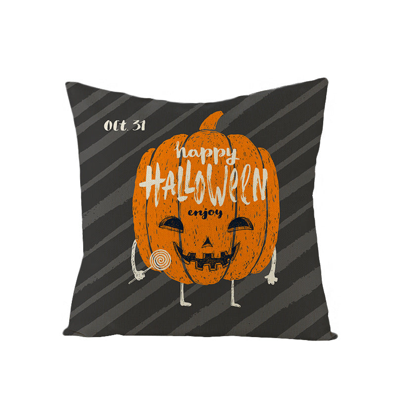 Home Halloween Pumpkin Linen Pillow Cover