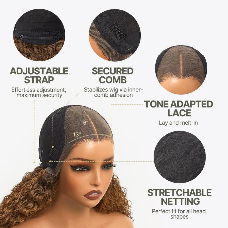 [Blend]Frodio Veralux™ Blend Human Hair 24” Golden Chestnut Curly 13X6 HD Lace Wig Glueless Wear Go Wig Tiktokshopblackfriday